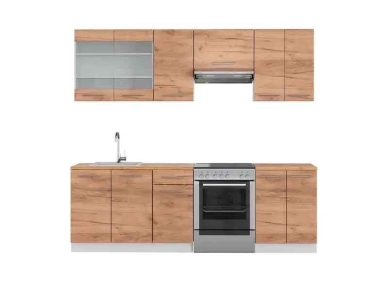 Vicco Fame-Line Küchenzeile Goldkraft /Weiß 240 cm AP ohne E-Geräte< Einbauküchen