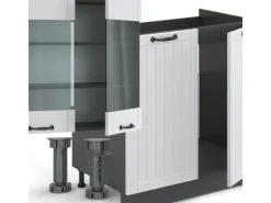 Vicco Fame-Line Küchenzeile Weiß Landhaus/Anthrazit 300 cm AP Anthrazit ohne E-Geräte< Einbauküchen