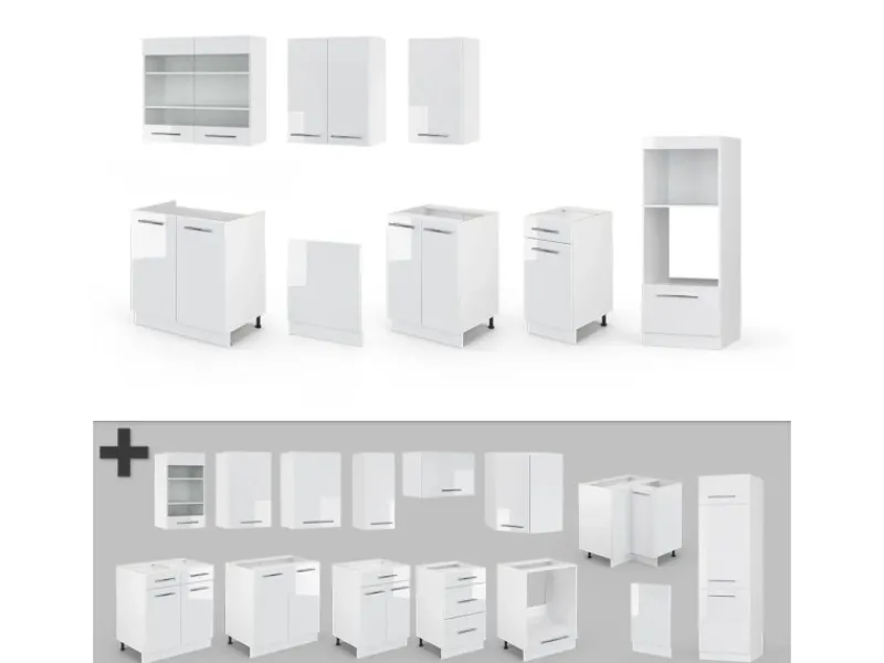 New Vicco Fame-Line Küchenzeile 300 cm mit Hochschrankohne Arbeitsplatte ohne E-Geräte Weiß
