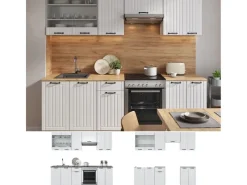 Einbauküchen<Vicco Fame-Line Küchenzeile Weiß Landhaus/Weiß 240 cm AP Anthrazit ohne E-Geräte