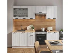 Einbauküchen<Vicco Fame-Line Küchenzeile Weiß Landhaus/Weiß 240 cm AP Anthrazit ohne E-Geräte