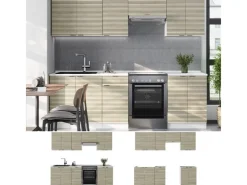 Vicco Fame-Line Küchenzeile Eiche Paneel/Weiß 240 cm AP Eiche ohne E-Geräte< Einbauküchen