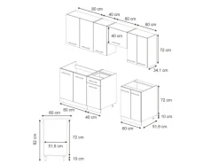 Vicco Fame-Line Küchenzeile Eiche Paneel/Weiß 240 cm AP Eiche ohne E-Geräte< Einbauküchen