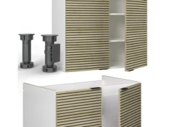 Vicco Fame-Line Küchenzeile Eiche Paneel/Weiß 240 cm AP Eiche ohne E-Geräte< Einbauküchen