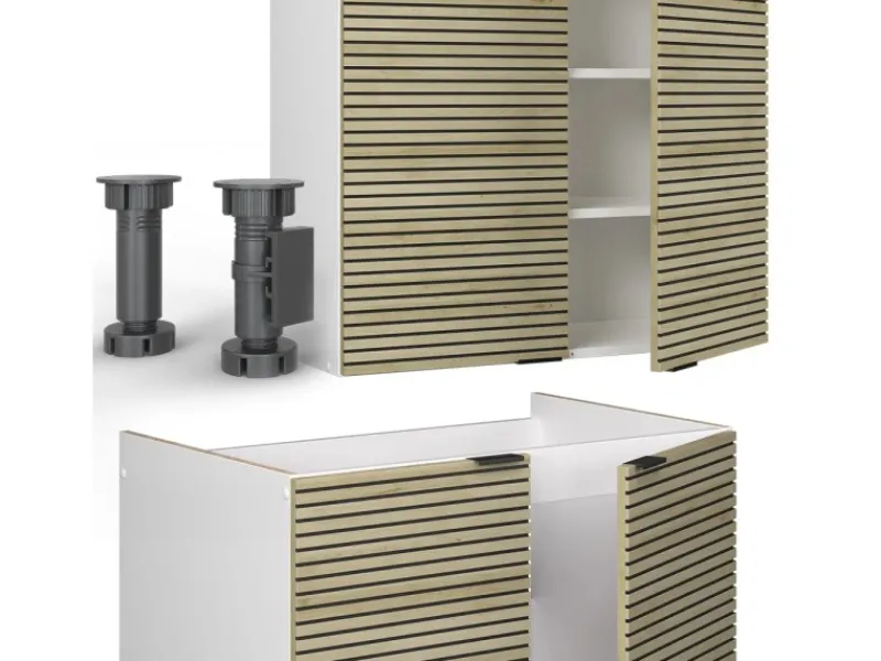 Vicco Fame-Line Küchenzeile Eiche Paneel/Weiß 240 cm AP Eiche ohne E-Geräte< Einbauküchen