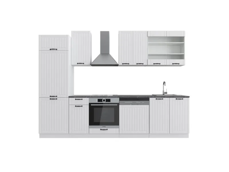 Einbauküchen<Vicco Fame-Line Küchenzeile Weiß Landhaus/Weiß 300 cm ohne Arbeitsplatte ohne E-Geräte