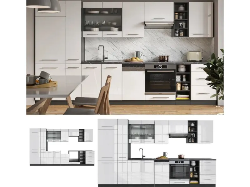 Vicco Fame-Line Küchenzeile /Anthrazit 355 cm AP Anthrazit ohne E-Geräte< Einbauküchen