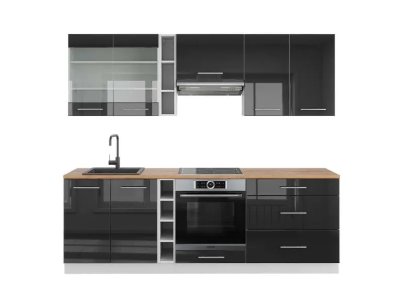Vicco Fame-Line Küchenzeile /Weiß 235 cm AP Eiche ohne E-Geräte< Einbauküchen