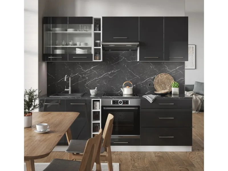 Vicco Fame-Line Küchenzeile /Weiß 235 cm AP Eiche ohne E-Geräte< Einbauküchen