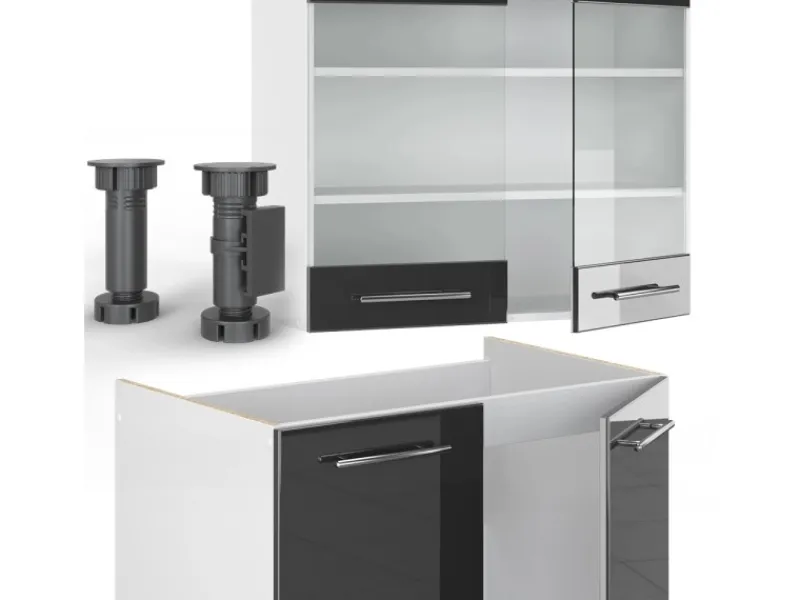 Vicco Fame-Line Küchenzeile /Weiß 235 cm AP Eiche ohne E-Geräte< Einbauküchen