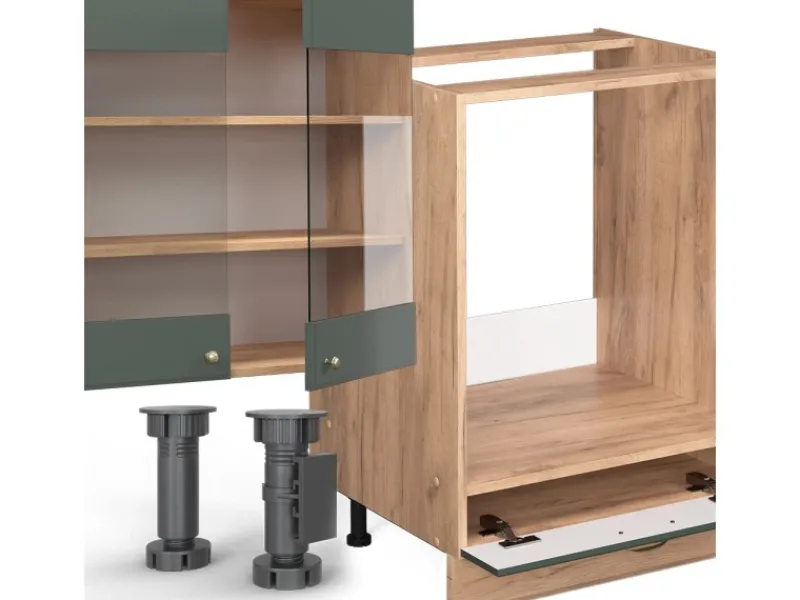 Best Vicco Fame-Line Küchenzeile -Gold Landhaus/Goldkraft Eiche 300 cm AP Marmor ohne E-Geräte Grün