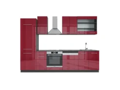 Outlet Vicco Fame-Line Küchenzeile Bordeaux Hochglanz/Anthrazit 300 cm AP Anthrazit ohne E-Geräte Brilliant Bordeaux