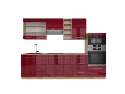 Vicco Fame-Line Küchenzeile Bordeaux Hochglanz/Goldkraft Eiche 280 cm ohne Arbeitsplatte ohne E-Geräte< Kühlschränke