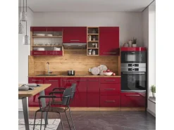 Vicco Fame-Line Küchenzeile Bordeaux Hochglanz/Goldkraft Eiche 280 cm ohne Arbeitsplatte ohne E-Geräte< Kühlschränke