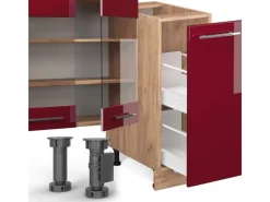 Vicco Fame-Line Küchenzeile Bordeaux Hochglanz/Goldkraft Eiche 280 cm ohne Arbeitsplatte ohne E-Geräte< Kühlschränke