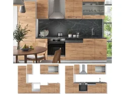 Vicco Fame-Line Küchenzeile Goldkraft /Weiß 300 cm AP ohne E-Geräte Eiche