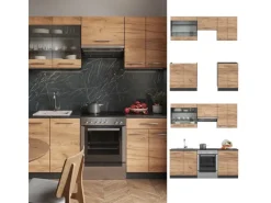 Einbauküchen<Vicco Fame-Line Küchenzeile Goldkraft Eiche/Anthrazit 200 cm AP Anthrazit ohne E-Geräte