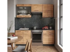 Einbauküchen<Vicco Fame-Line Küchenzeile Goldkraft Eiche/Anthrazit 200 cm AP Anthrazit ohne E-Geräte