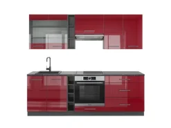 Vicco Fame-Line Küchenzeile Bordeaux Hochglanz/Anthrazit 235 cm AP Anthrazit ohne E-Geräte Brilliant Bordeaux