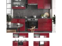 Vicco Fame-Line Küchenzeile Bordeaux Hochglanz/Anthrazit 235 cm AP Anthrazit ohne E-Geräte Brilliant Bordeaux