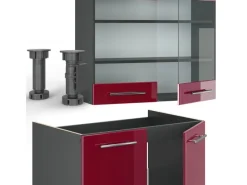 Vicco Fame-Line Küchenzeile Bordeaux Hochglanz/Anthrazit 235 cm AP Anthrazit ohne E-Geräte Brilliant Bordeaux