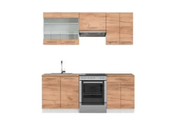 Vicco Fame-Line Küchenzeile Goldkraft /Weiß 200 cm AP ohne E-Geräte Eiche