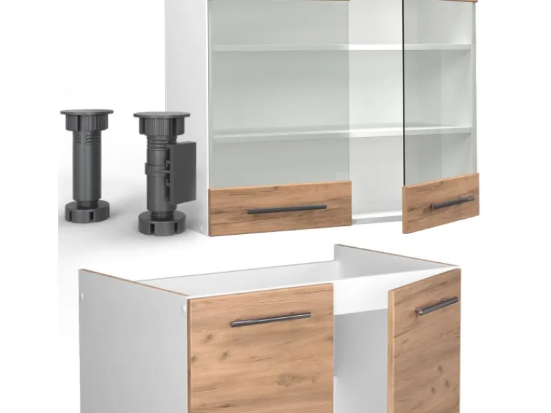Vicco Fame-Line Küchenzeile Goldkraft /Weiß 200 cm AP ohne E-Geräte Eiche