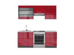 Vicco Fame-Line Küchenzeile Bordeaux Hochglanz/Anthrazit 200 cm AP Marmor ohne E-Geräte< Einbauküchen