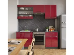 Vicco Fame-Line Küchenzeile Bordeaux Hochglanz/Anthrazit 200 cm AP Marmor ohne E-Geräte< Einbauküchen
