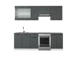 Einbauküchen<Vicco Fame-Line Küchenzeile Anthrazit Landhaus/Weiß 240 cm ohne Arbeitsplatte ohne E-Geräte