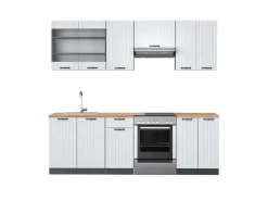 Vicco Fame-Line Küchenzeile Weiß Landhaus/Anthrazit 240 cm AP Eiche ohne E-Geräte< Kühlschränke