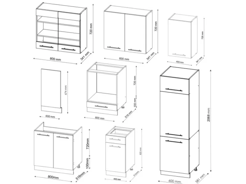 Vicco Fame-Line Küchenzeile 300 cm ohne Arbeitsplatte ohne E-Geräte Anthrazit