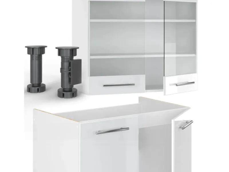 Sale Vicco Fame-Line Küchenzeile Hochglanz/ 235 cm AP Marmor ohne E-Geräte Weiß