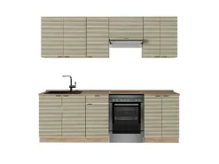 Kochfelder<Vicco Fame-Line Küchenzeile Eiche Paneel/Goldkraft Eiche 240 cm AP Eiche ohne E-Geräte