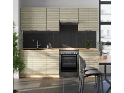Kochfelder<Vicco Fame-Line Küchenzeile Eiche Paneel/Goldkraft Eiche 240 cm AP Eiche ohne E-Geräte