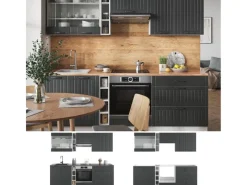 Einbauküchen<Vicco Fame-Line Küchenzeile Anthrazit Landhaus/Weiß 235 cm AP Anthrazit ohne E-Geräte