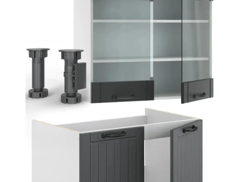 Einbauküchen<Vicco Fame-Line Küchenzeile Anthrazit Landhaus/Weiß 235 cm AP Anthrazit ohne E-Geräte