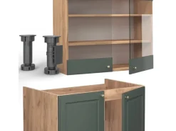 Clearance Vicco Fame-Line Küchenzeile -Gold Landhaus/Goldkraft Eiche 235 cm AP Marmor ohne E-Geräte Grün