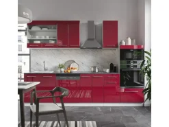 Sale Vicco Fame-Line Küchenzeile Bordeaux Hochglanz/Weiß 300 cm mit HochschrankAP Anthrazit ohne E-Geräte Brilliant Bordeaux