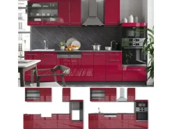 Einbauküchen<Vicco Fame-Line Küchenzeile Bordeaux Hochglanz/Anthrazit 300 cm mit HochschrankAP Anthrazit ohne E-Geräte