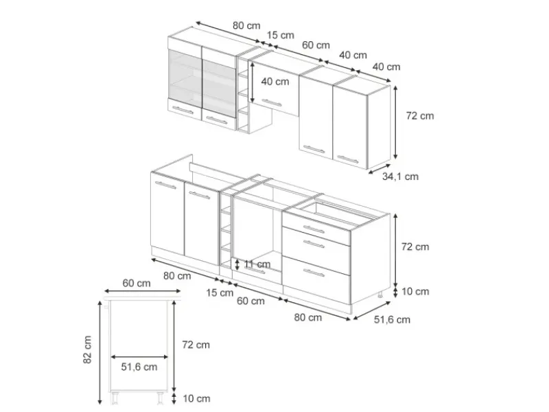 Vicco Fame-Line Küchenzeile Hochglanz/Goldkraft Eiche 235 cm ohne Arbeitsplatte ohne E-Geräte Dunkelblau