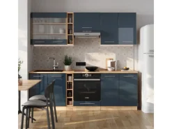 Vicco Fame-Line Küchenzeile Hochglanz/Goldkraft Eiche 235 cm ohne Arbeitsplatte ohne E-Geräte Dunkelblau
