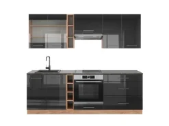 New Vicco Fame-Line Küchenzeile /Goldkraft Eiche 235 cm AP Anthrazit ohne E-Geräte Anthrazit Hochglanz