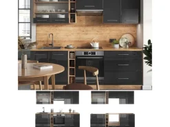 New Vicco Fame-Line Küchenzeile /Goldkraft Eiche 235 cm AP Anthrazit ohne E-Geräte Anthrazit Hochglanz