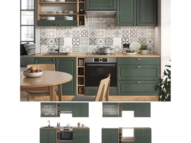 Einbauküchen<Vicco Fame-Line Küchenzeile -Gold Landhaus/Goldkraft Eiche 235 cm ohne Arbeitsplatte ohne E-Geräte