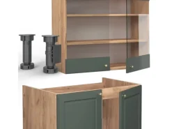 Einbauküchen<Vicco Fame-Line Küchenzeile -Gold Landhaus/Goldkraft Eiche 235 cm ohne Arbeitsplatte ohne E-Geräte