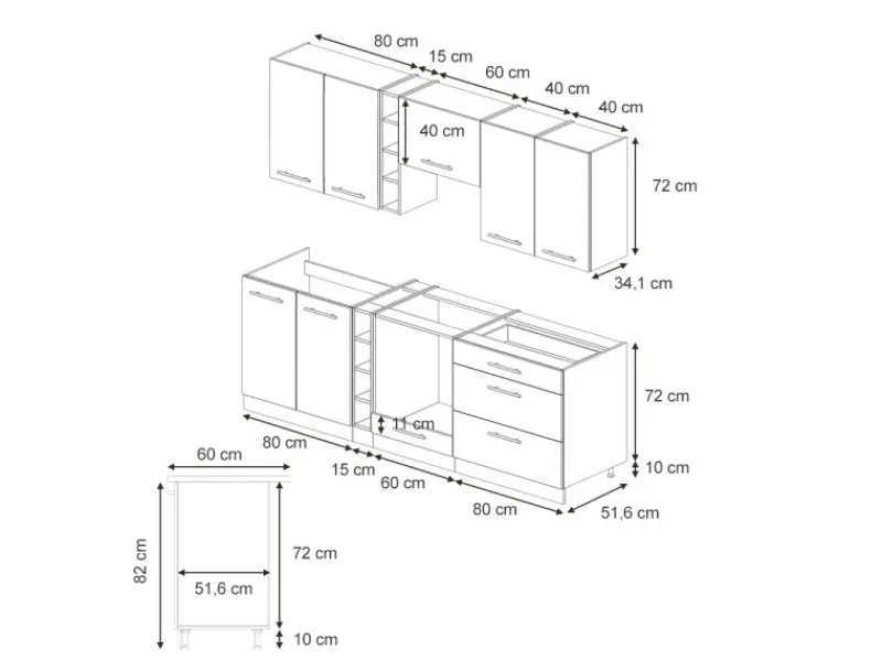 Einbauküchen<Vicco Fame-Line Küchenzeile Eiche Paneel/Anthrazit 235 cm AP Anthrazit ohne E-Geräte