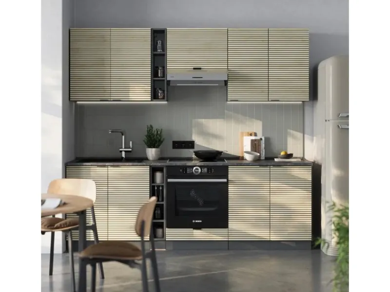 Einbauküchen<Vicco Fame-Line Küchenzeile Eiche Paneel/Anthrazit 235 cm AP Anthrazit ohne E-Geräte