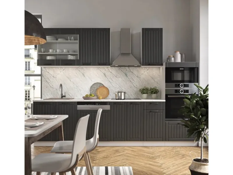Einbauküchen<Vicco Fame-Line Küchenzeile Anthrazit Landhaus/Weiß 300 cm mit Hochschrankohne Arbeitsplatte ohne E-Geräte