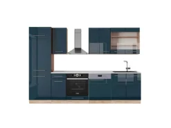 Vicco Fame-Line Küchenzeile Hochglanz/Goldkraft Eiche 300 cm AP Marmor ohne E-Geräte< Kochfelder|Kühlschränke